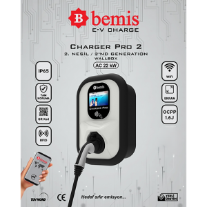 Bemis – Model 2 Charger Pro 2 – 22 kW Duvar Tipi Şarj Cihazı – 5 Mt Kablolu