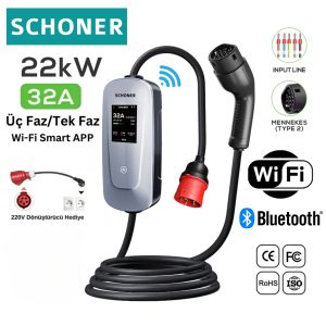 SCHONER SMART 22kW, 5 Metre, Taşınabilir Araç Şarj İstasyonu
